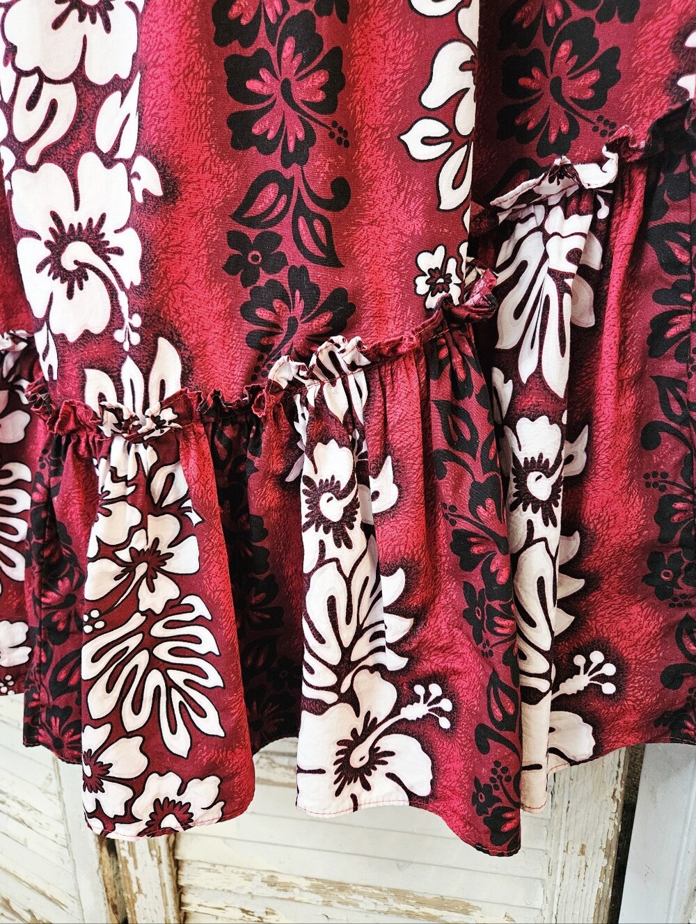 Vintage Y2K Royal Creations Red & White Floral 100% Cotton Hawaiian Dress Large - Picture 6 of 13